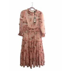 C&M Collection Pink Floral 3D Applique Cottagecore Midi Dress NWT Sz 36